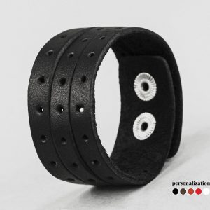 Black Perforated Leather Cuff Bracelet A Timeless Accessory for Men and Women