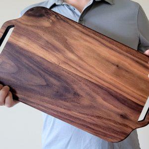 Black Walnut Charcuterie Board Double Cut Out Handle Paddle Board for Sophisticated Entertaining