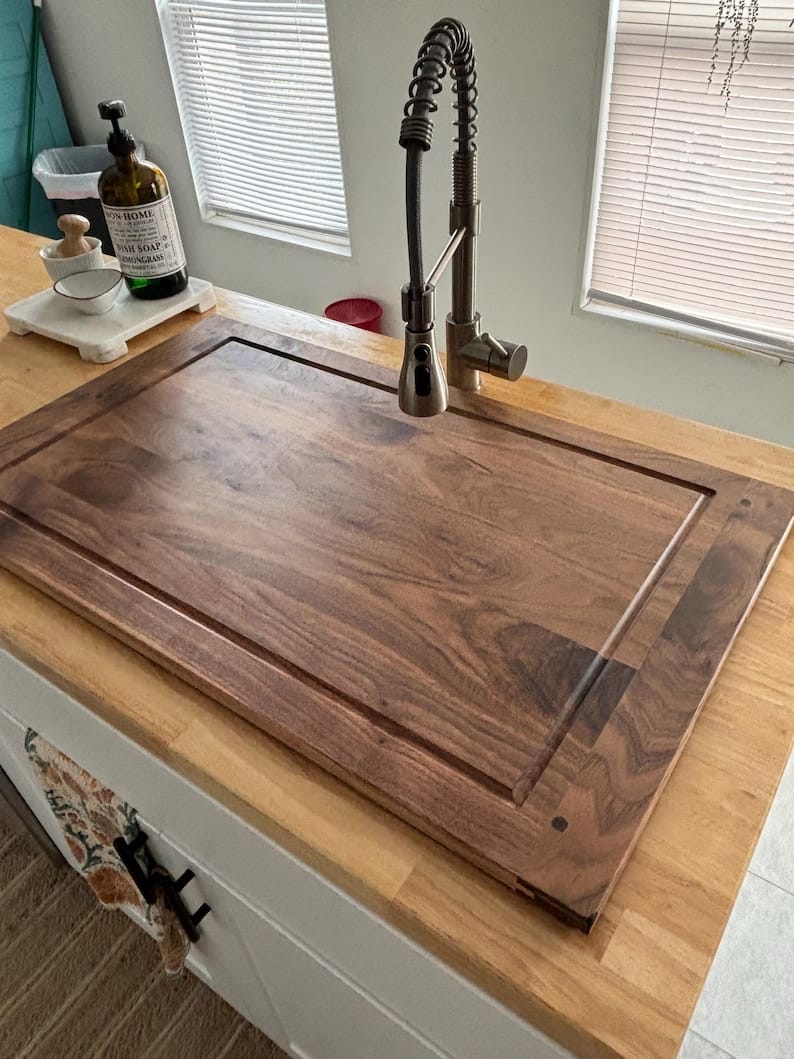 Black Walnut Sink Cover Cutting Board – Large Hardwood Stove Top Cover