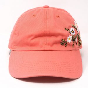 Blossom Beauty Hand-Embroidered Floral Washed Pink Baseball Cap for Women – Vintage Garden Blooms