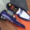 Blue & White Alligator Print Leather Loafers – Handmade Men’s Dress Shoes