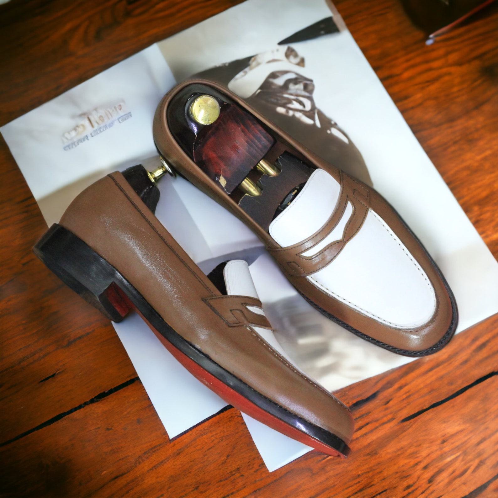 Blue & White Leather Penny Loafers – Handmade Men’s Slip-Ons | Designer Casual Shoes