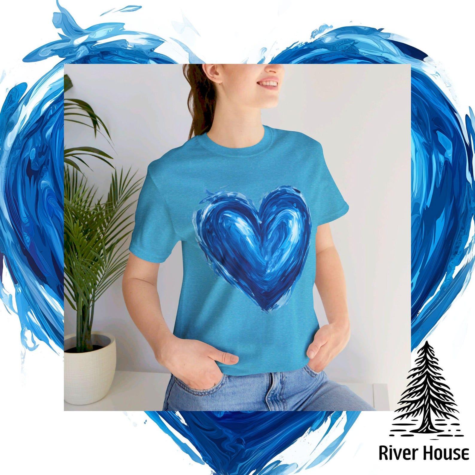 Blue Heart Icon Painted T-shirt Empowering Democrat Voters in the USA Election