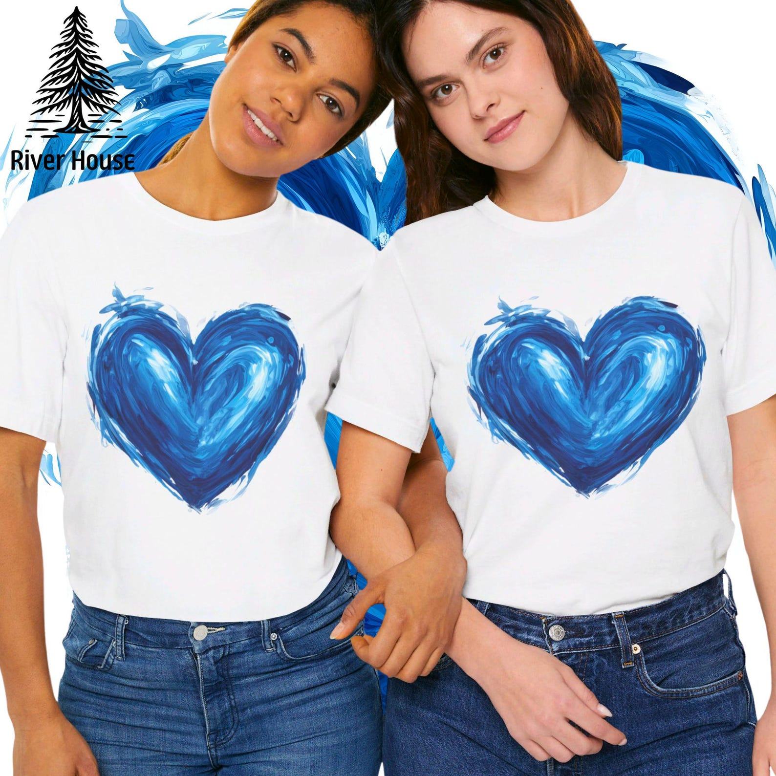 Blue Heart Icon Painted T-shirt Empowering Democrat Voters in the USA Election