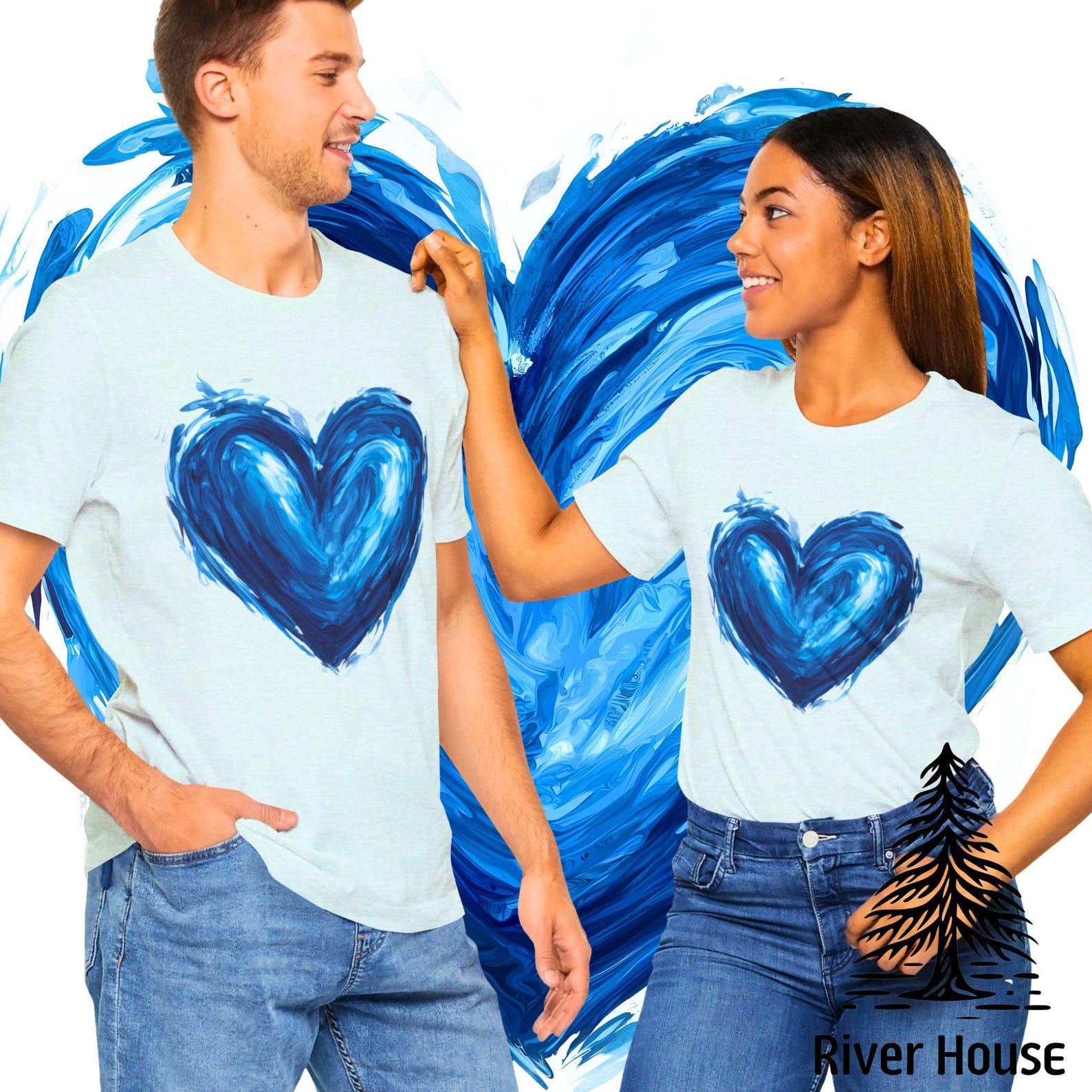 Blue Heart Icon Painted T-shirt Empowering Democrat Voters in the USA Election