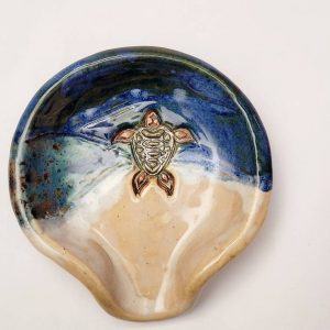 Blue Sea Turtle Spoon Rest and Teabag Holder Handmade Ocean-Themed Pottery for Coastal Decor