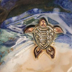 Blue Sea Turtle Spoon Rest and Teabag Holder Handmade Ocean-Themed Pottery for Coastal Decor