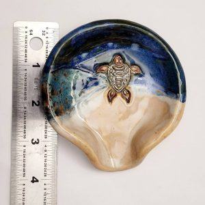 Blue Sea Turtle Spoon Rest and Teabag Holder Handmade Ocean-Themed Pottery for Coastal Decor