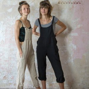 Bohemian Handmade Dungarees Jumpsuit A Symphony of Colors (Black, Rust, Red, Curry, Blue, Gray)