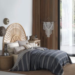 Boho Bliss Navy Blue and Cream Woven Cotton Bedspread for King Size, Perfect for Summer Nights and Mother’s Day