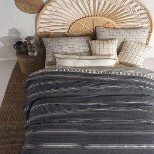 Boho Bliss Navy Blue and Cream Woven Cotton Bedspread for King Size, Perfect for Summer Nights and Mother’s Day