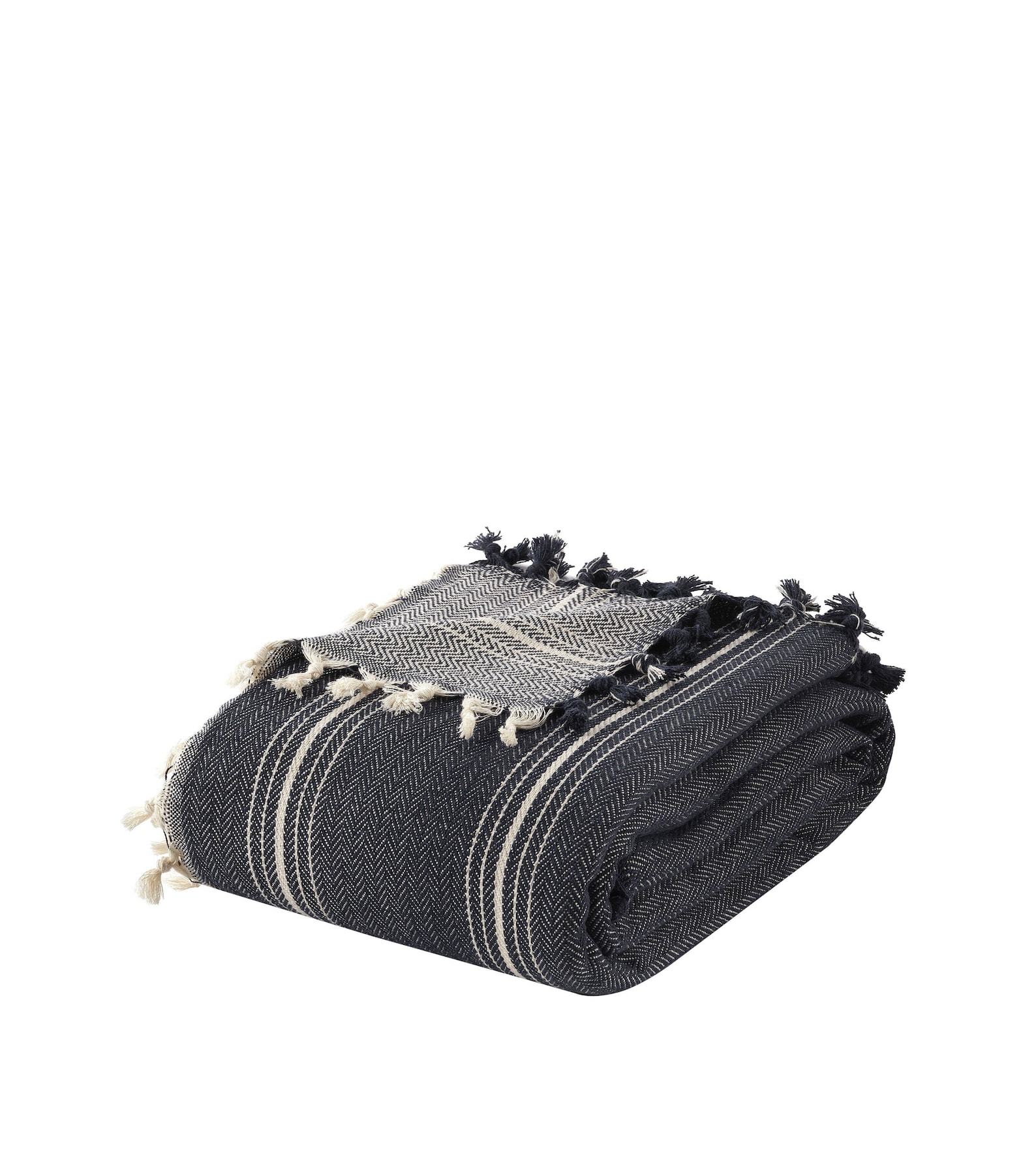 Boho Bliss Navy Blue and Cream Woven Cotton Bedspread for King Size, Perfect for Summer Nights and Mother’s Day - Image 2