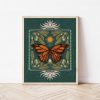 Boho Monarch Butterfly Art Vibrant Floral Folk Art and Butterfly Illustration, Native Milkweed and Sun Insect Wall Decor, Flora and Fauna Print