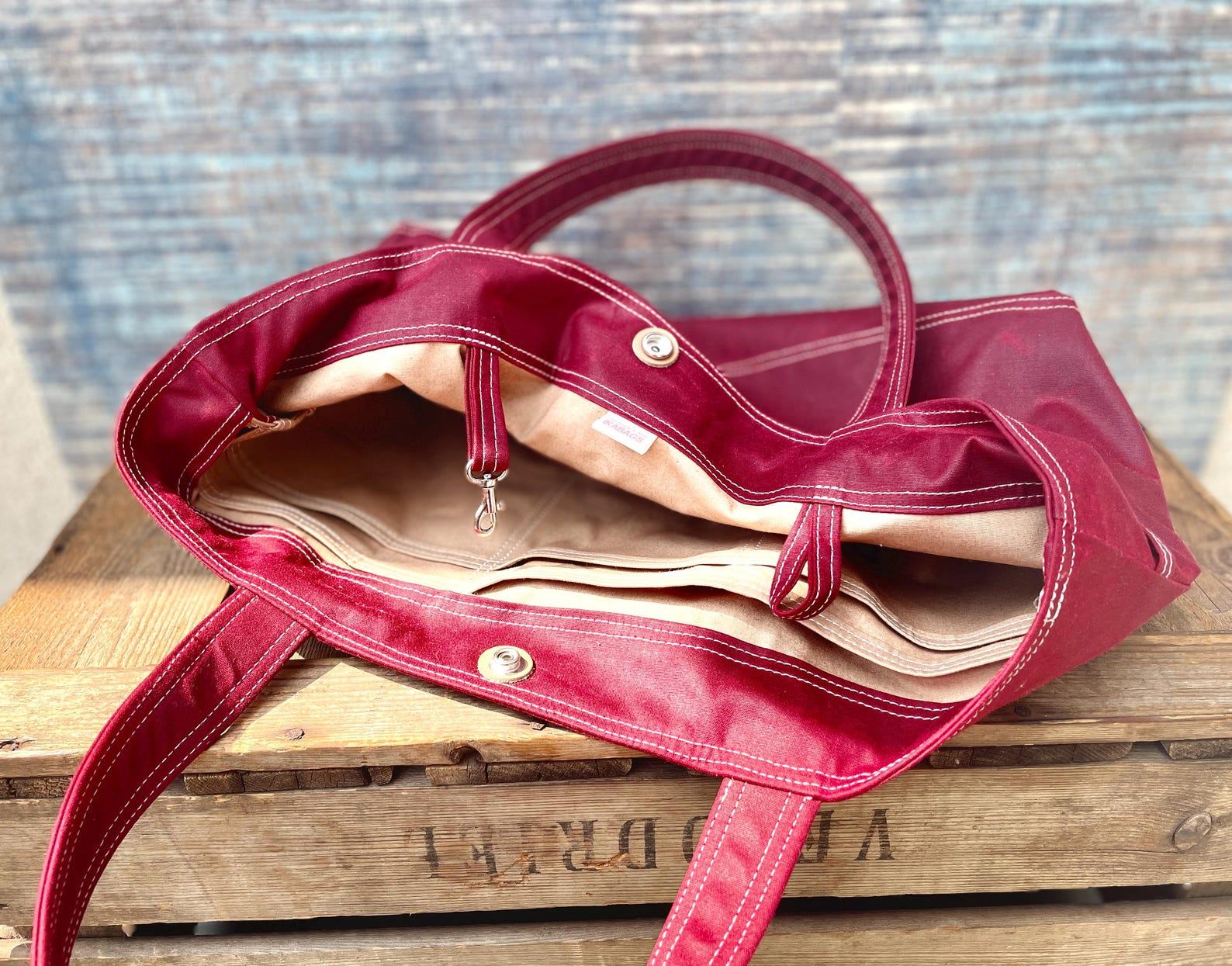 Bordeaux Waxed Canvas Tote Versatile Handbag, Interesting Item for Loved Ones - Image 3