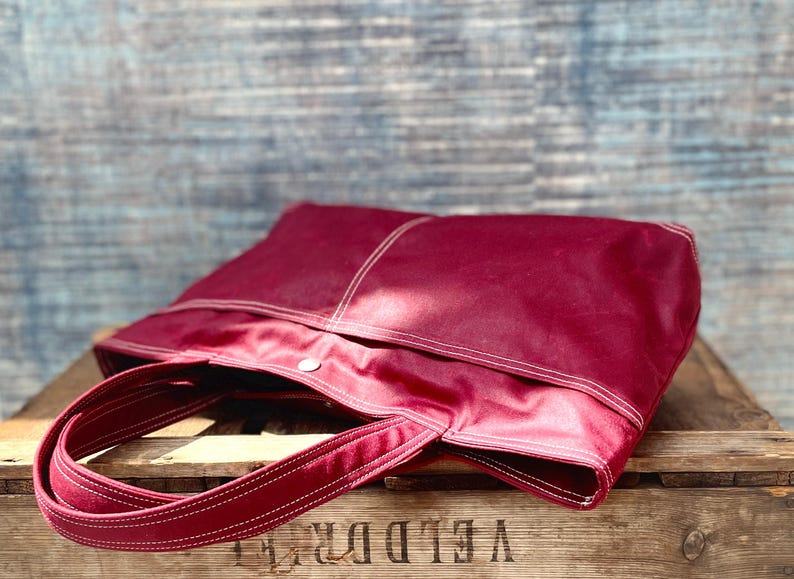Bordeaux Waxed Canvas Tote Versatile Handbag, Interesting Item for Loved Ones