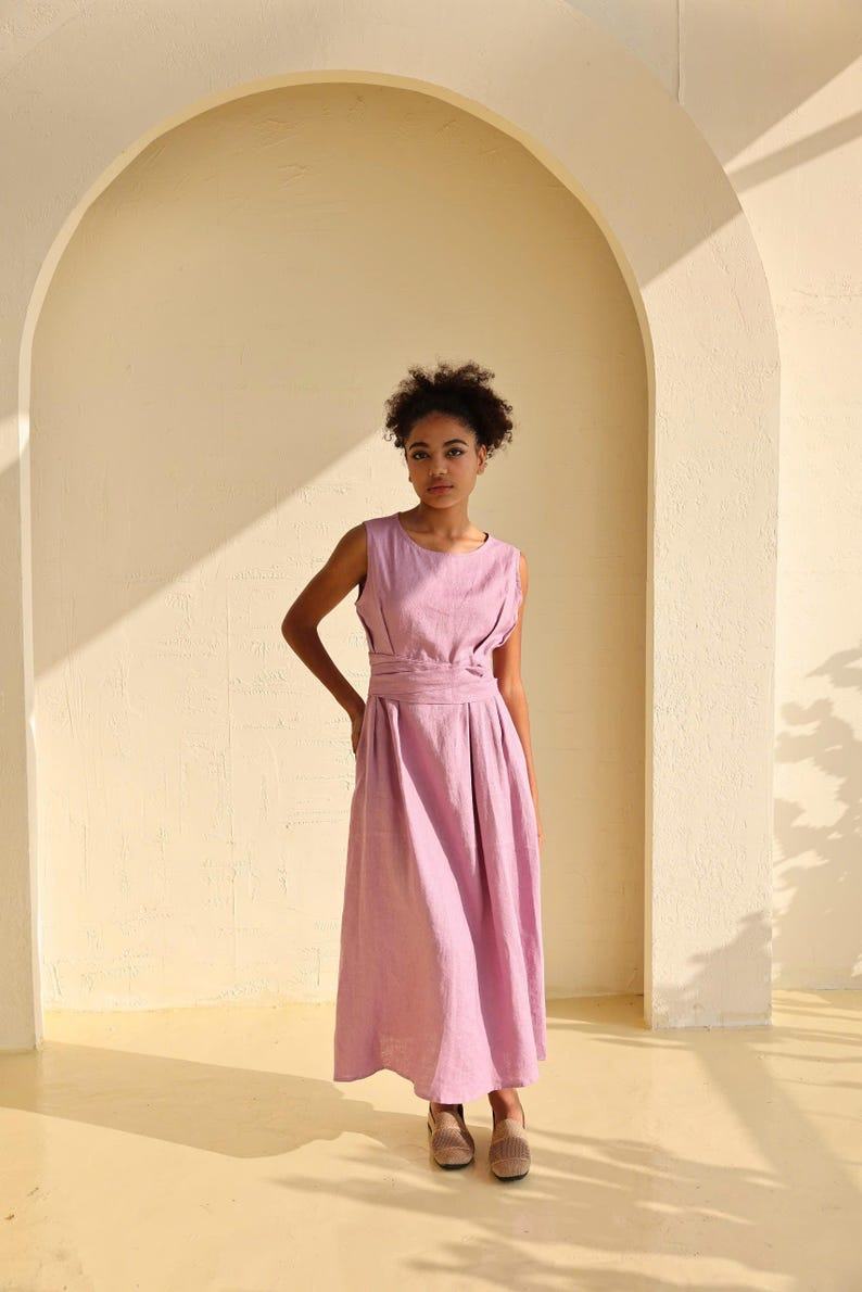Breezy Linen Midi Dress Elevate Your Summer Style for Weddings, Beaches, and Boho Parties