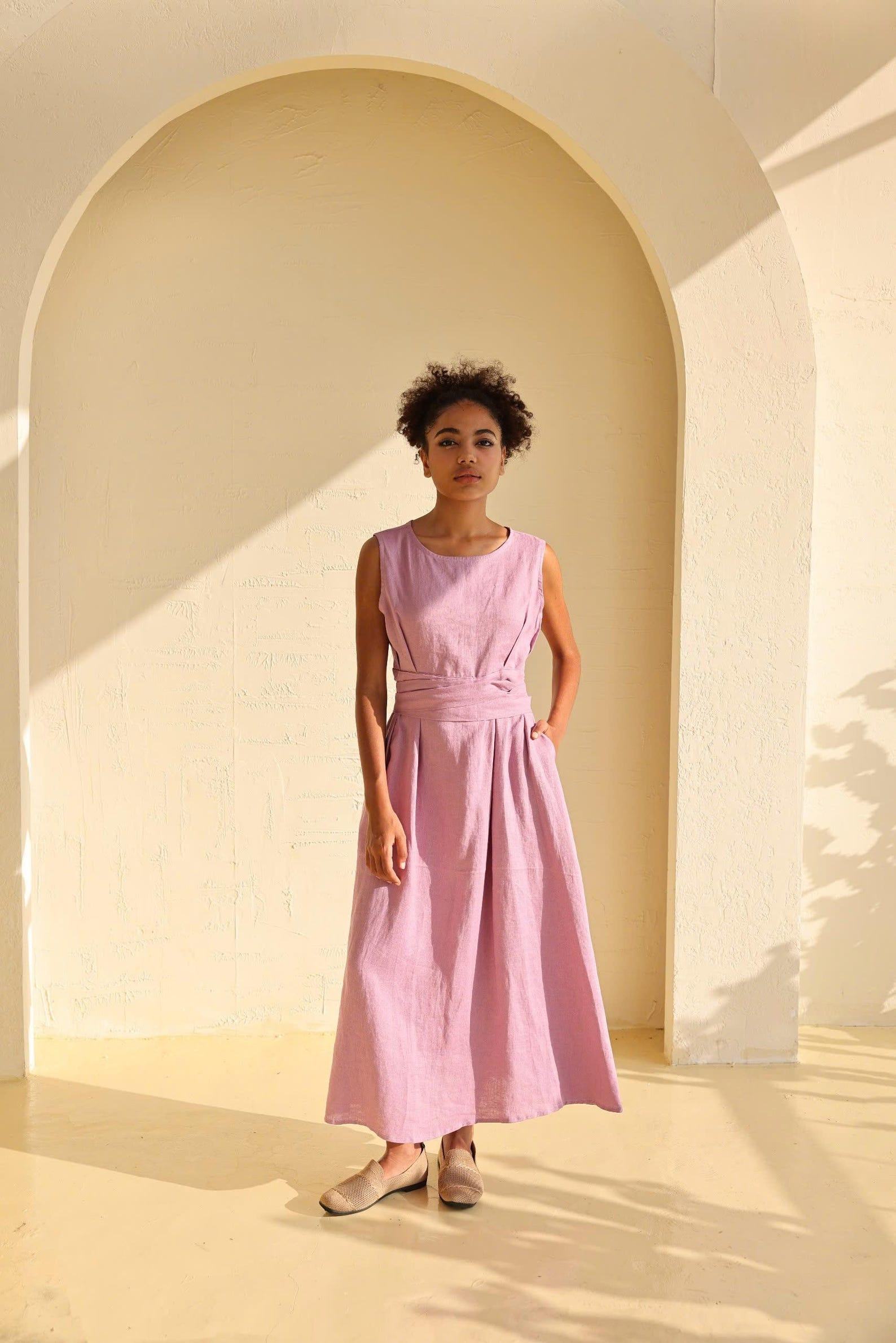 Breezy Linen Midi Dress Elevate Your Summer Style for Weddings, Beaches, and Boho Parties - Image 4