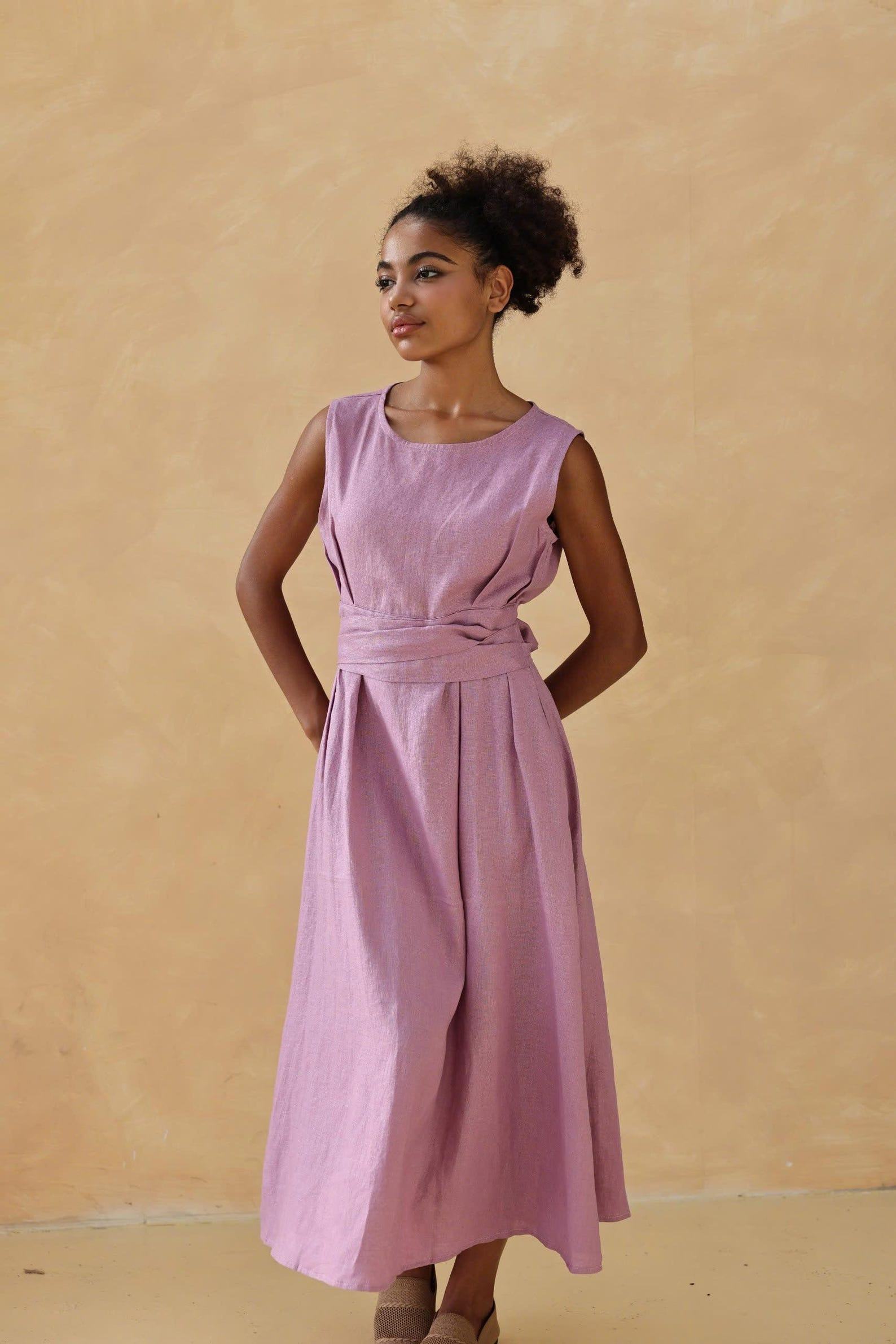Breezy Linen Midi Dress Elevate Your Summer Style for Weddings, Beaches, and Boho Parties - Image 6