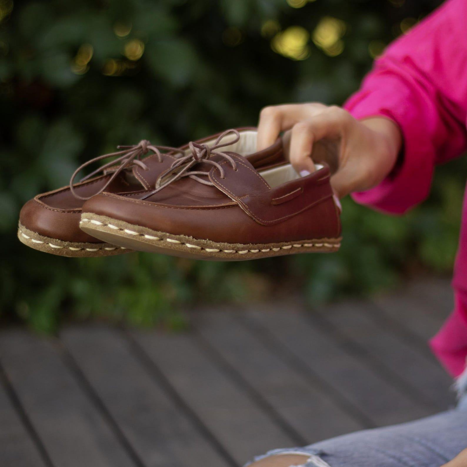Brown Leather Barefoot Shoes  Earth Runners with Copper Insole | Grounding Footwear