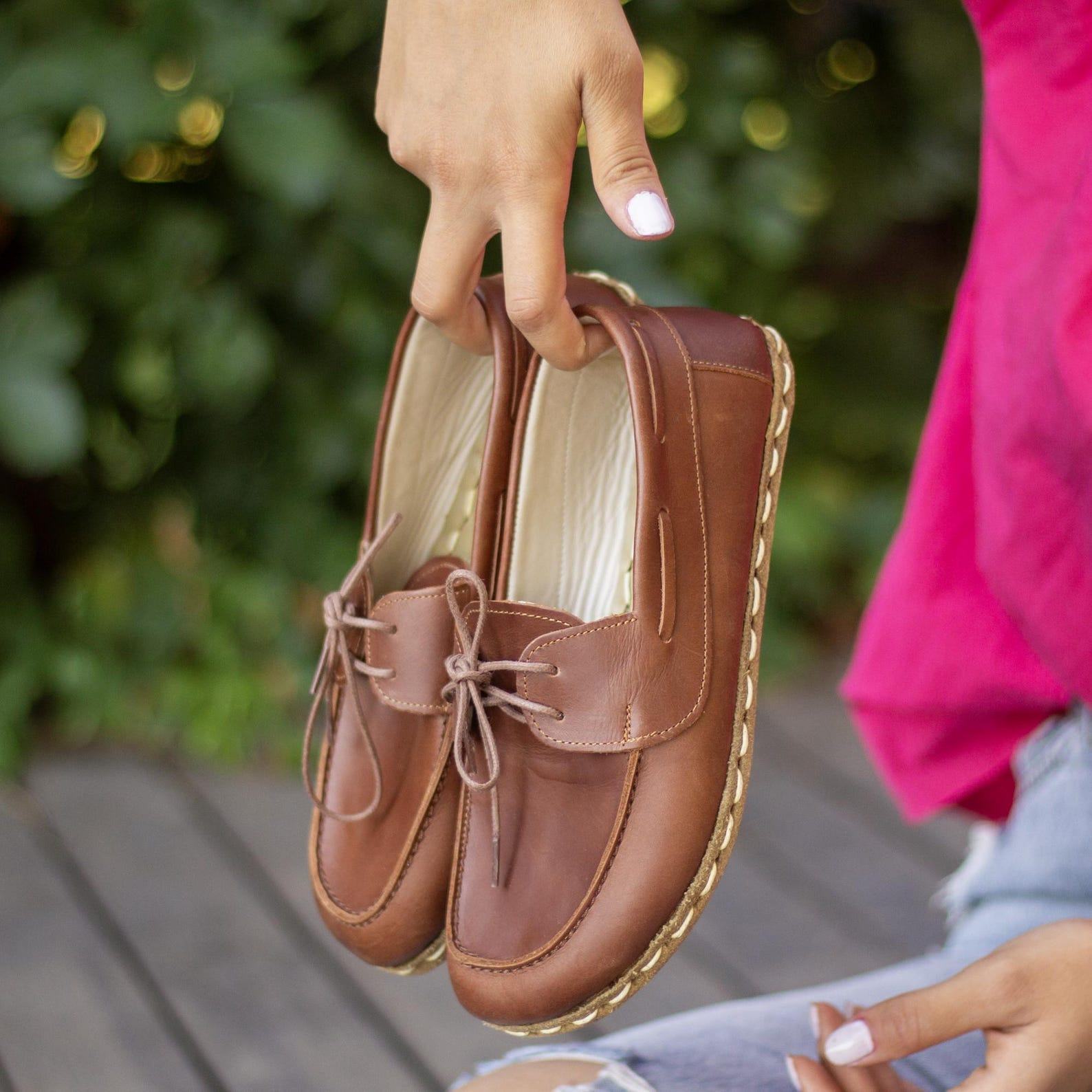 Brown Leather Barefoot Shoes  Earth Runners with Copper Insole | Grounding Footwear