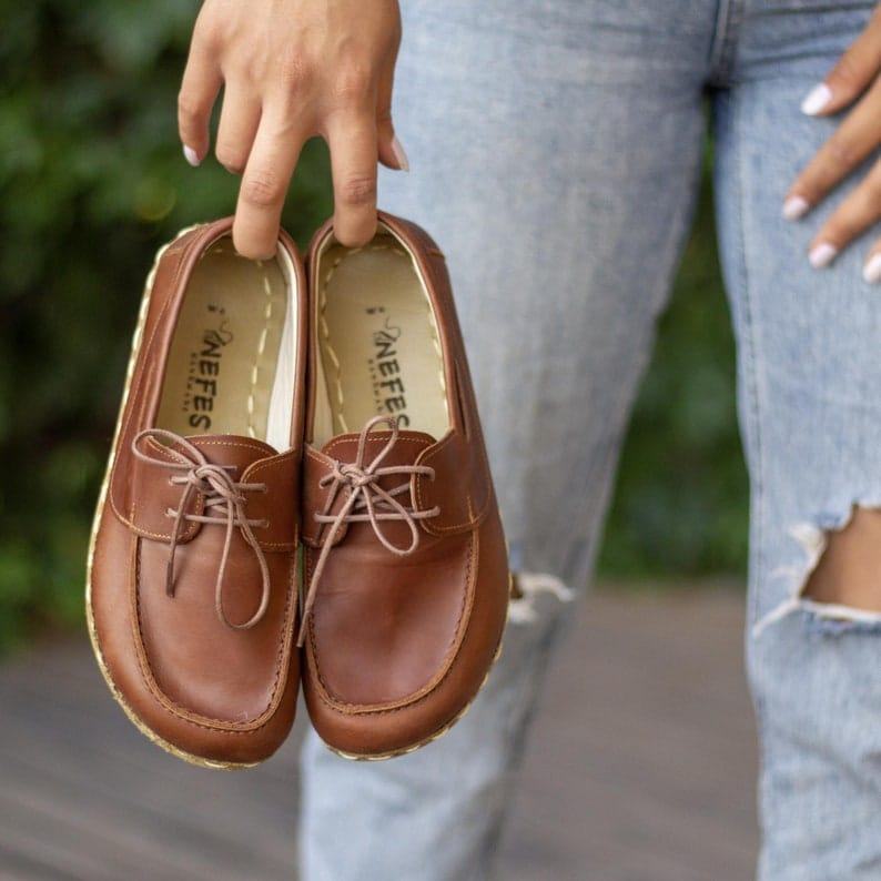 Brown Leather Barefoot Shoes  Earth Runners with Copper Insole | Grounding Footwear