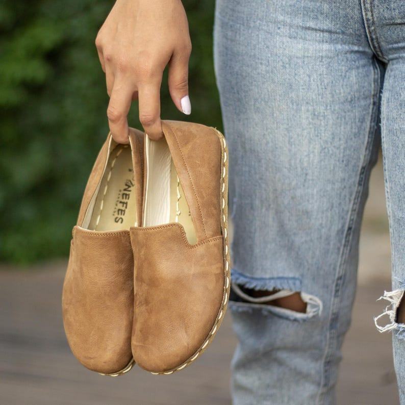 Brown Leather Barefoot Shoes Women – Handmade Minimalist Grounding Shoes