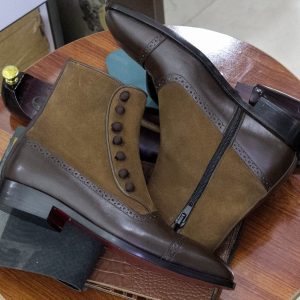Brown Suede Cap Toe Boots  Men’s Bespoke Leather Ankle Boots with Zipper
