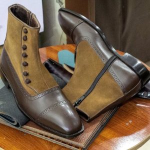 Brown Suede Cap Toe Boots  Men’s Bespoke Leather Ankle Boots with Zipper