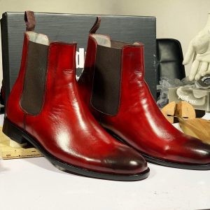 Burgundy Chelsea Boots  Handmade Goodyear Welted Leather Ankle Boots for Men