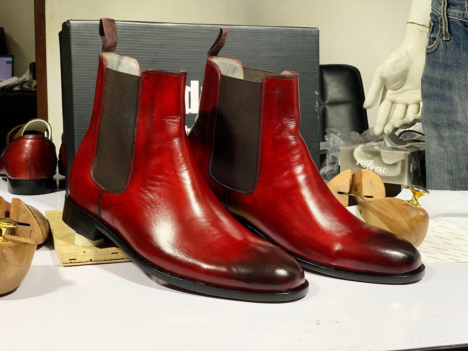 Burgundy Chelsea Boots Handmade Goodyear Welted Leather Ankle Boots for Men - Image 3