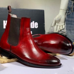 Burgundy Chelsea Boots  Handmade Goodyear Welted Leather Ankle Boots for Men
