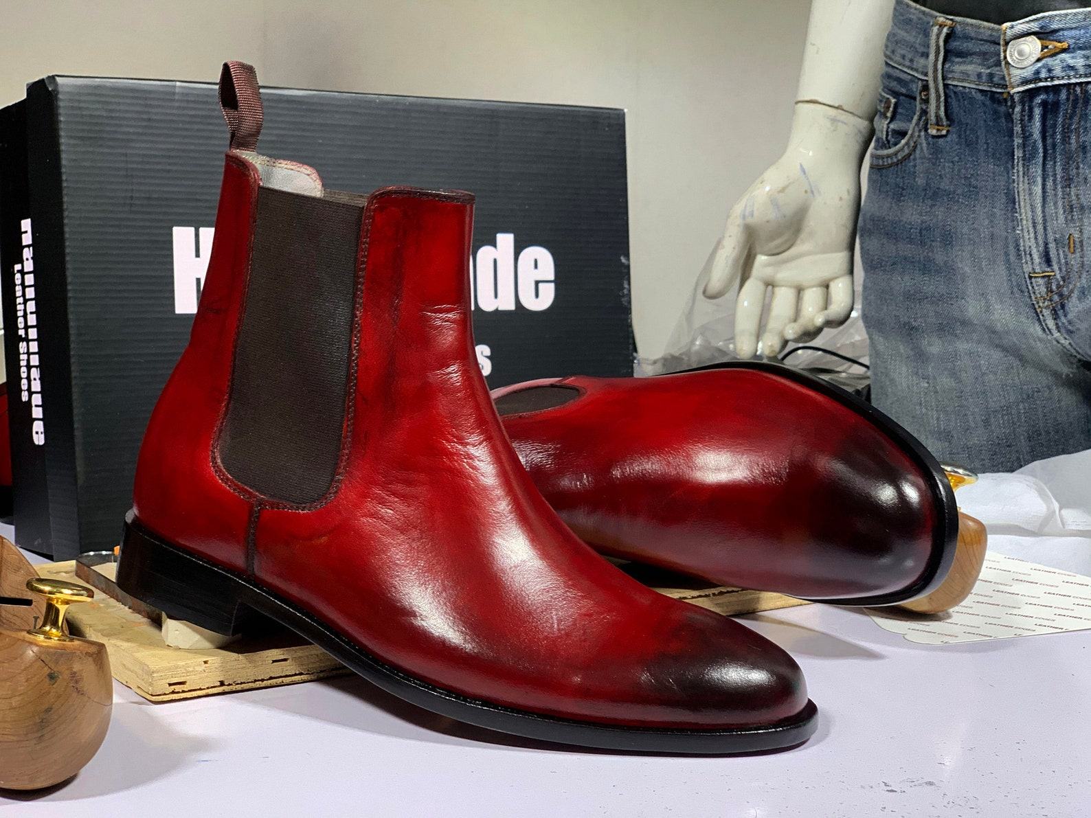 Burgundy Chelsea Boots Handmade Goodyear Welted Leather Ankle Boots for Men - Image 4