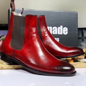 Burgundy Chelsea Boots  Handmade Goodyear Welted Leather Ankle Boots for Men