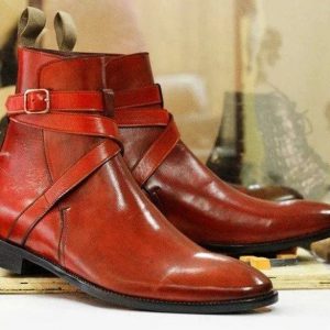 Burgundy Jodhpur Boots  Handmade Goodyear Welted Ankle Boots for Men