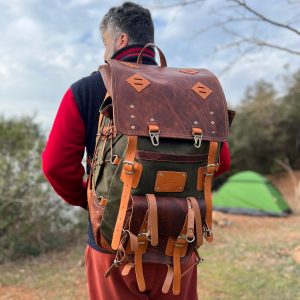 Bushcraft Award-Winning Leather & Canvas Backpack $200 Off, 45L, Personalized for Travel, Camping, Military