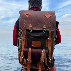 Bushcraft Award-Winning Leather & Canvas Backpack $200 Off, 45L, Personalized for Travel, Camping, Military