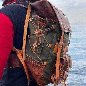 Bushcraft Award-Winning Leather & Canvas Backpack $200 Off, 45L, Personalized for Travel, Camping, Military