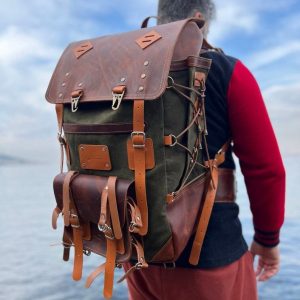 Bushcraft Award-Winning Leather & Canvas Backpack $200 Off, 45L, Personalized for Travel, Camping, Military
