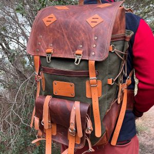 Bushcraft Award-Winning Leather & Canvas Backpack $200 Off, 45L, Personalized for Travel, Camping, Military