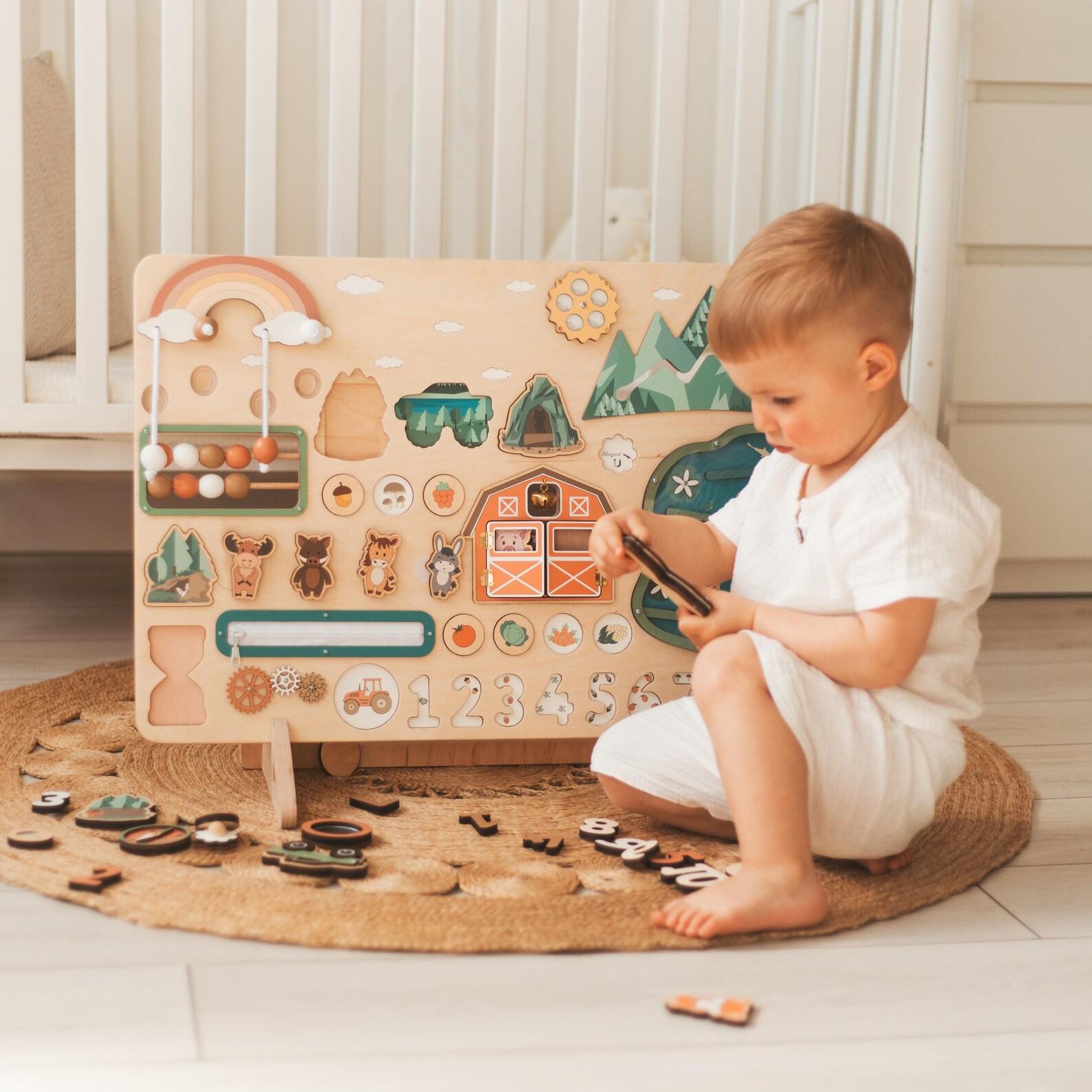 Busy Board for Toddlers 1-3 Year Olds – Montessori Sensory Toy & 1st Birthday Present