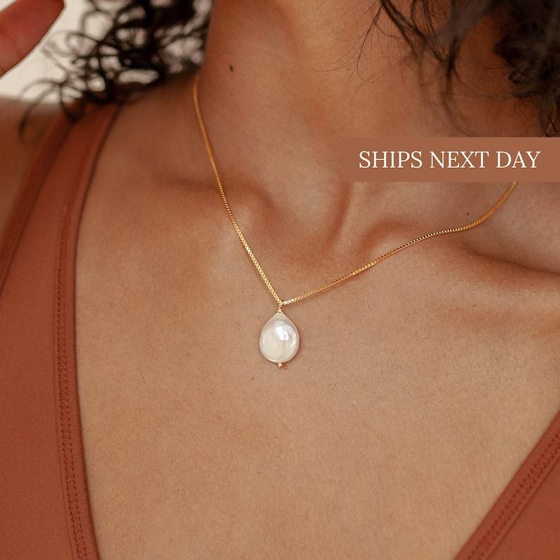 Caitlyn Minimalist Baroque Pearl Pendant Necklace Irregular Pearl Charm, Bridesmaid Item (NR019)