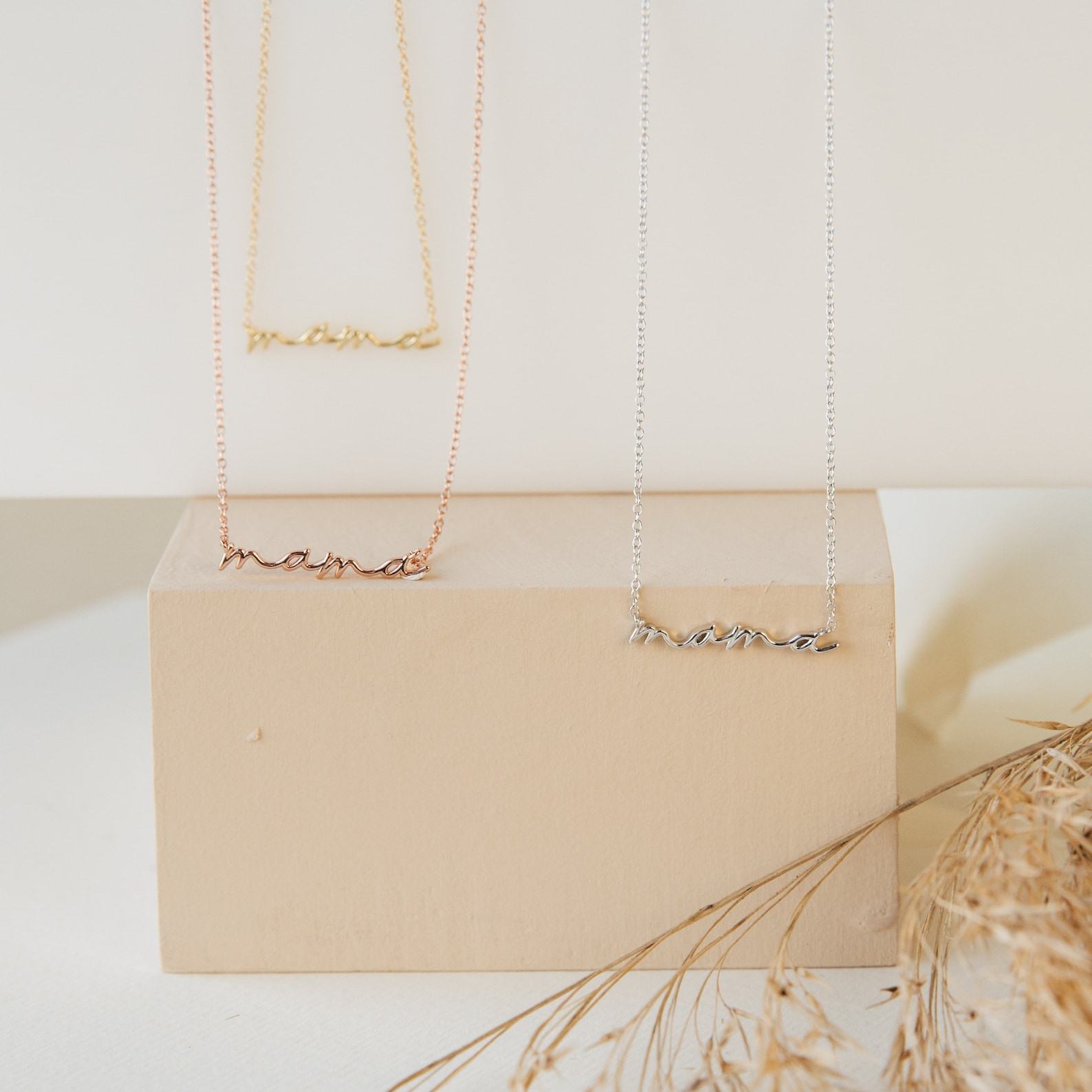 Caitlyn Minimalist Dainty Mama Necklace Sterling Silver or Gold, Perfect for Moms