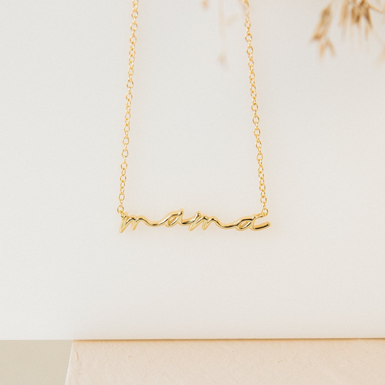 Caitlyn Minimalist Dainty Mama Necklace Sterling Silver or Gold, Perfect for Moms