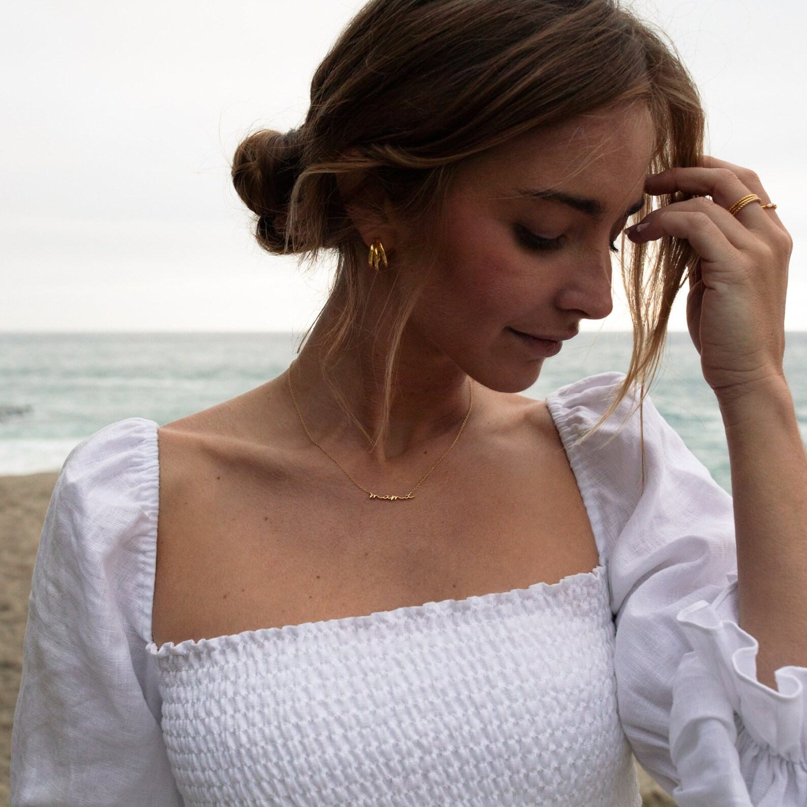 Caitlyn Minimalist Dainty Mama Necklace Sterling Silver or Gold, Perfect for Moms