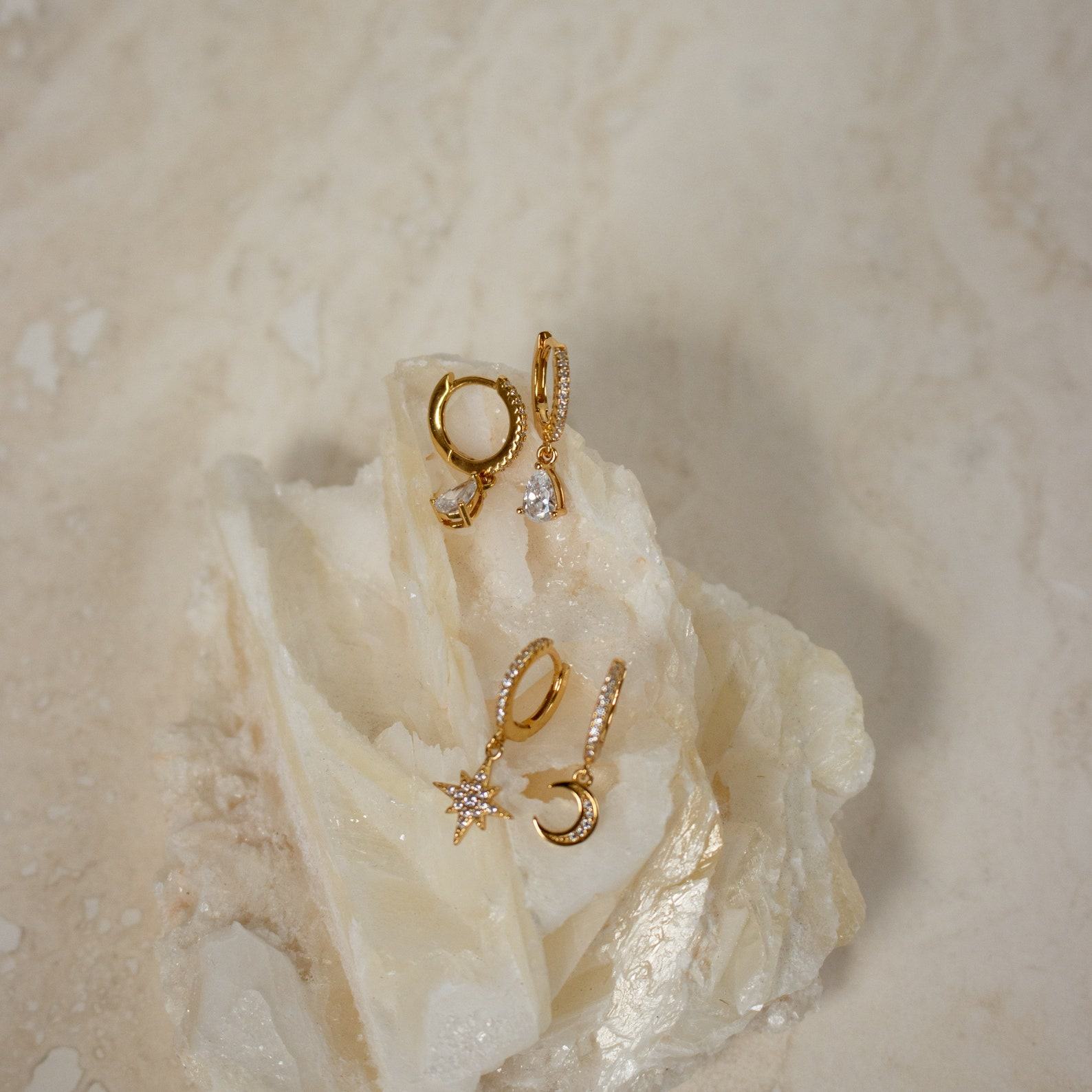 Caitlyn Minimalist Diamond Drop Earrings Pave Huggie Hoop Dangle Earrings for Weddings and Bridal Occasions (ER117)