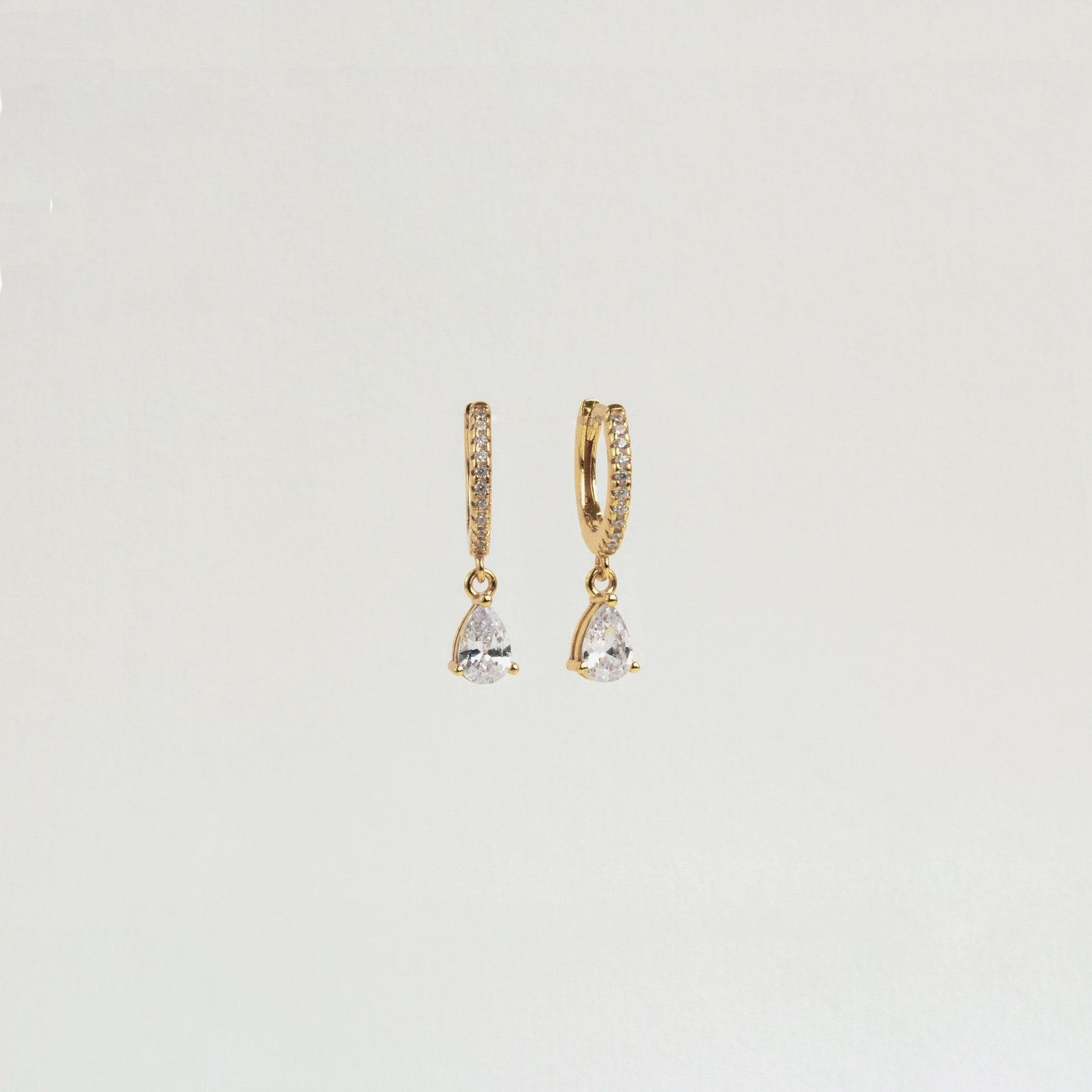 Caitlyn Minimalist Diamond Drop Earrings Pave Huggie Hoop Dangle Earrings for Weddings and Bridal Occasions (ER117)
