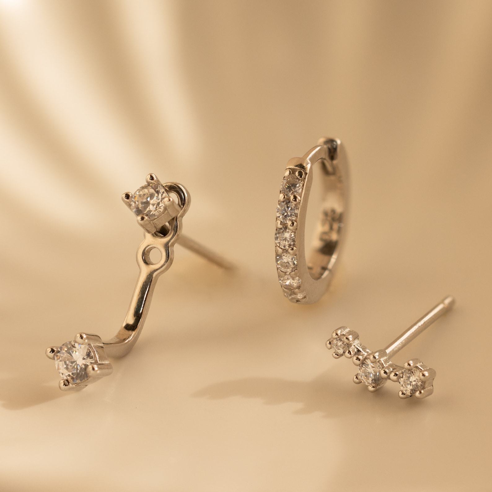 Caitlyn Minimalist Diamond Earring Set Elevate Your Style with Graceful Ear Climber and Jacket