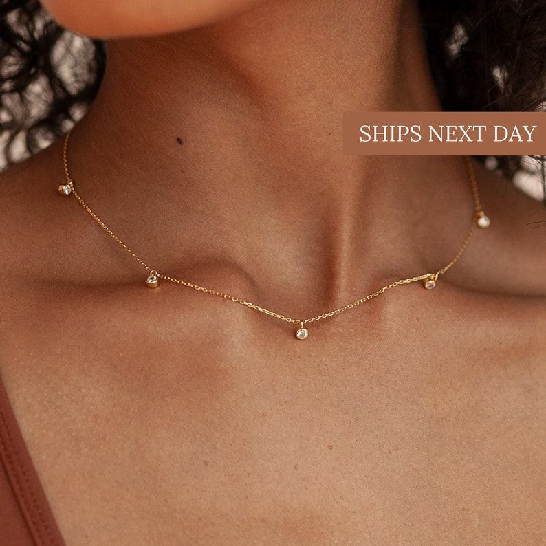 Caitlyn Minimalist Diamond Station Necklace A Timeless Treasure in Gold, Rose Gold, or Sterling Silver