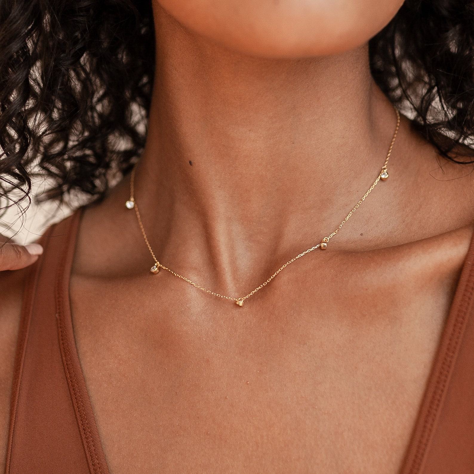 Caitlyn Minimalist Diamond Station Necklace A Timeless Treasure in Gold, Rose Gold, or Sterling Silver