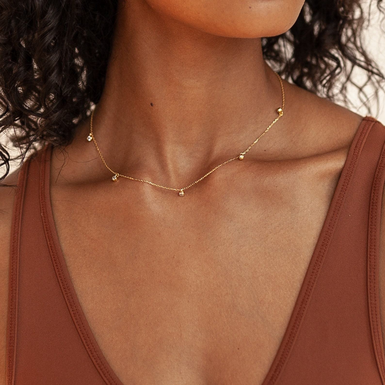 Caitlyn Minimalist Diamond Station Necklace A Timeless Treasure in Gold, Rose Gold, or Sterling Silver
